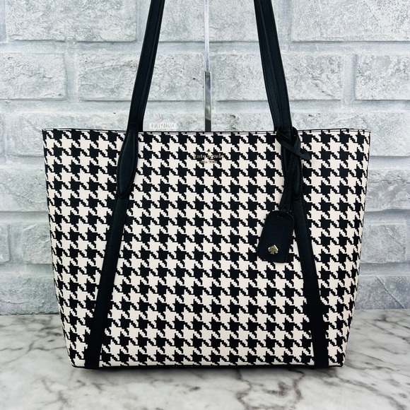 Kate Spade Large Cara Tote Shoulder Bag In Houndstooth Print - Picture 1 of 9
